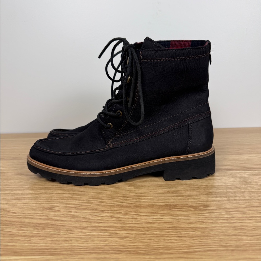 Sperry Women’s A/O Lug Chukka Ankle Boots Black Lace-Up Red Plaid Lining - Picture 3 of 7